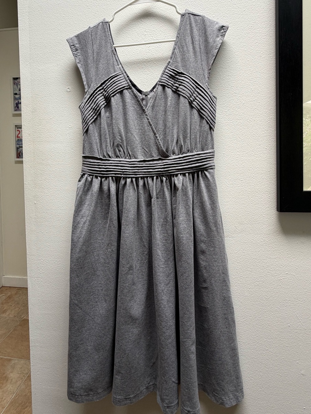 eShakti Gray Pleated-Waist Midi Dress